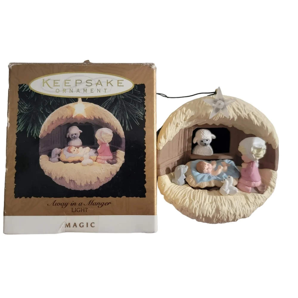 Vintage 1994 Hallmark Away In A Manger Magic  Lighted‎ Ornament Dated with box